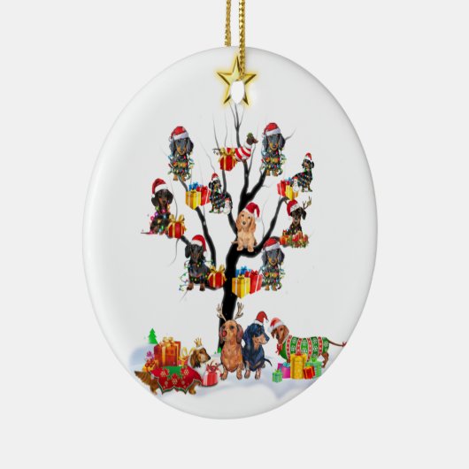 Dachshund Kerstmis op Shirt met bomen Keramisch Ornament (Rechts)