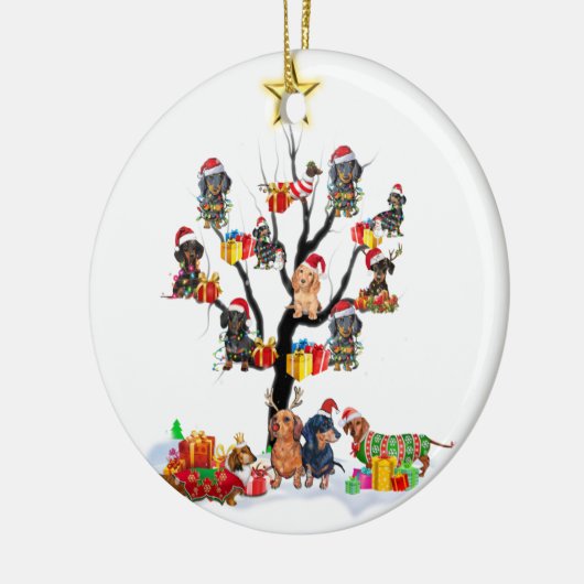 Dachshund Kerstmis op Shirt met bomen Keramisch Ornament (Links)