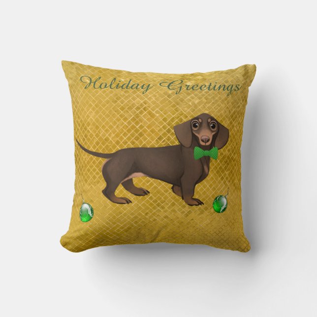 Dachshund Kerstmis Pillow Holiday Wiener Dog Kussen (Voorkant)