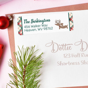 Dachshund Kerstmis Preppy Plaid Doxie Etiket