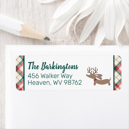 Dachshund Kerstmis Preppy Plaid Doxie Etiket (Insitu)