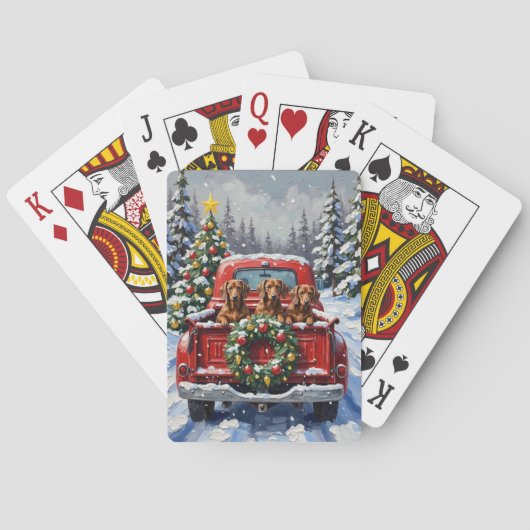 Dachshund Kerstmis Rode Truck Winter Pokerkaarten (Achterkant)