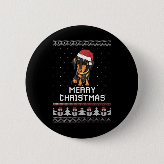 Dachshund Kerstmis Ronde Button 5,7 Cm (Voorkant)