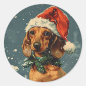 Dachshund Kerstmis Ronde Sticker (Voorkant)