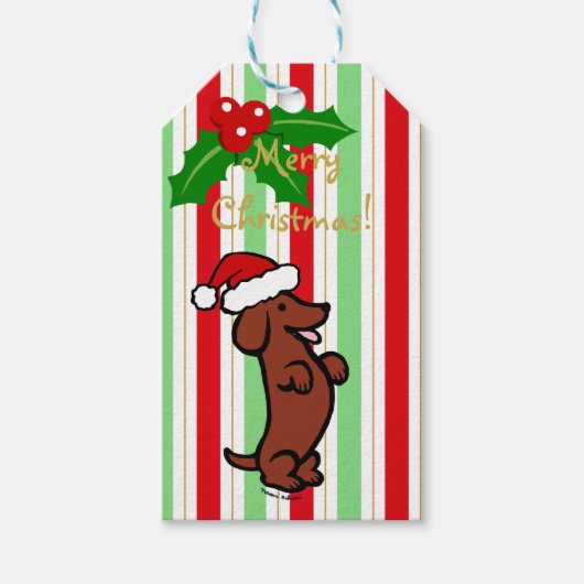 Dachshund Kerstmis Santa Hat Cadeaulabel (Voorkant)