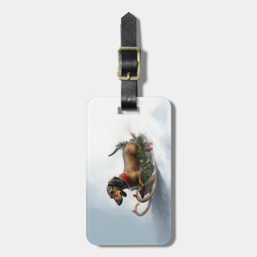 Dachshund Kerstmis sneeuw winter Bagagelabel (Voorkant verticaal)