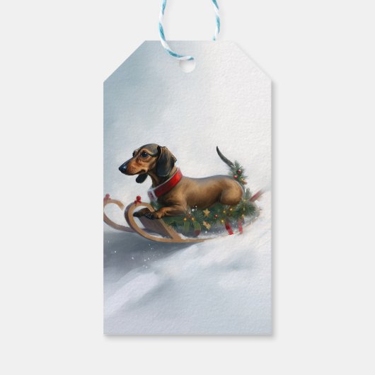 Dachshund Kerstmis sneeuw winter Cadeaulabel (Achterkant)
