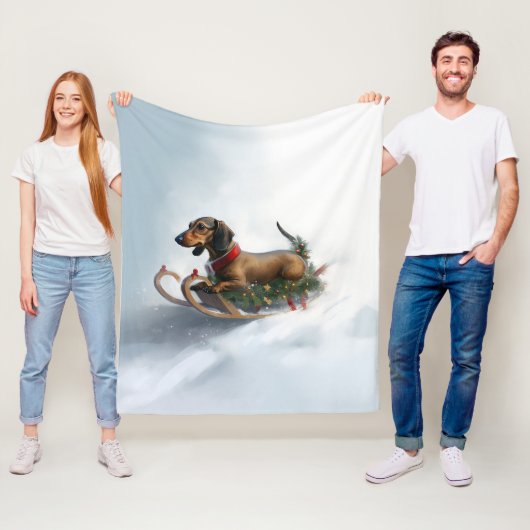 Dachshund Kerstmis sneeuw winter Fleece Deken (In situ)