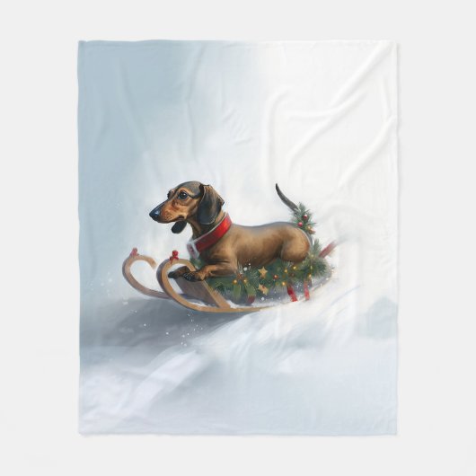 Dachshund Kerstmis sneeuw winter Fleece Deken (Voorkant)