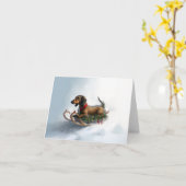 Dachshund Kerstmis sneeuw winter Kaart (Gele Bloem)
