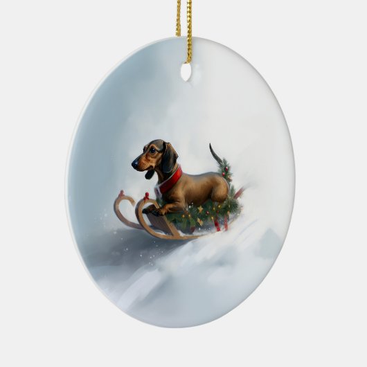Dachshund Kerstmis sneeuw winter Keramisch Ornament (Rechts)