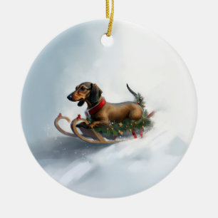 Dachshund Kerstmis sneeuw winter Keramisch Ornament