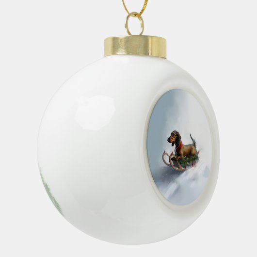 Dachshund Kerstmis sneeuw winter Keramische Bal Ornament (Links)