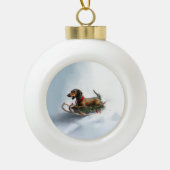 Dachshund Kerstmis sneeuw winter Keramische Bal Ornament (Voorkant)