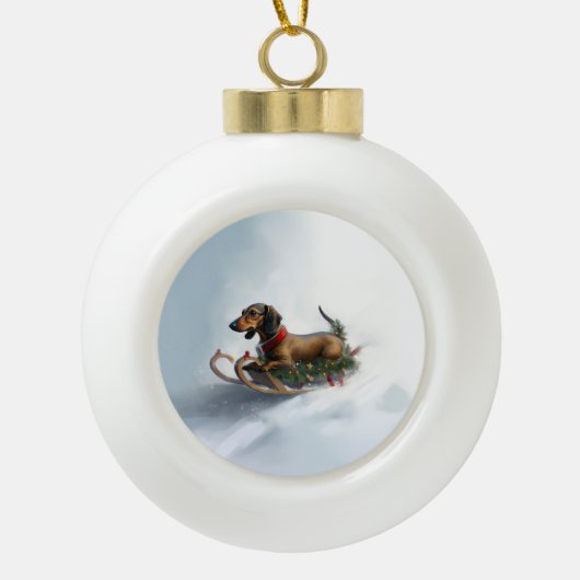 Dachshund Kerstmis sneeuw winter Keramische Bal Ornament (Voorkant)