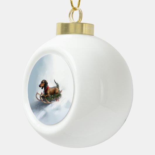 Dachshund Kerstmis sneeuw winter Keramische Bal Ornament (Rechts)