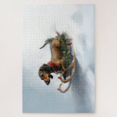 Dachshund Kerstmis sneeuw winter Legpuzzel (Verticaal)