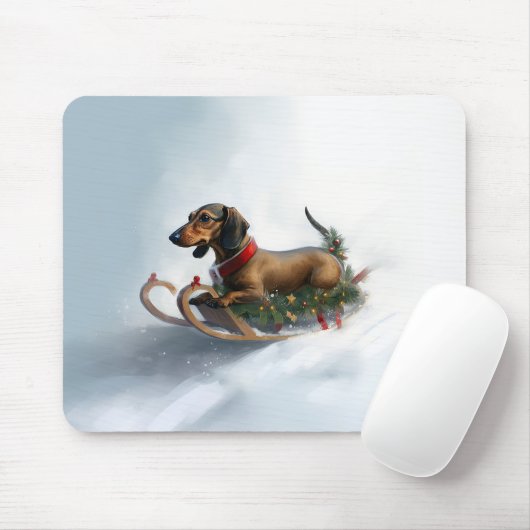 Dachshund Kerstmis sneeuw winter Muismat (Met muis)