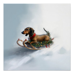 Dachshund Kerstmis sneeuw winter Perfect Poster