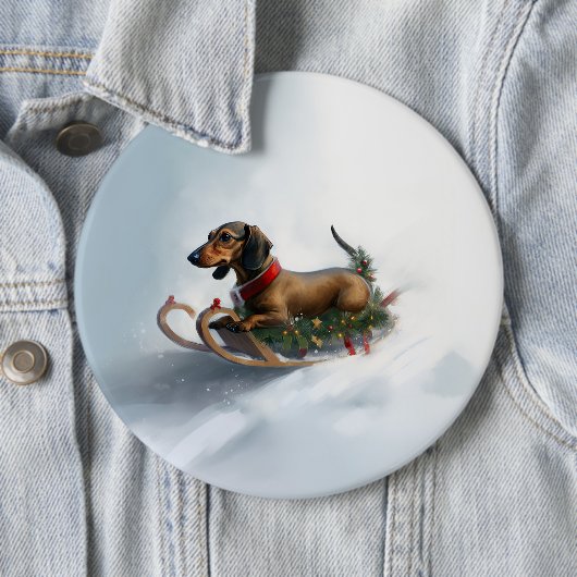 Dachshund Kerstmis sneeuw winter Ronde Button 6,0 Cm (In situ)