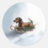 Dachshund Kerstmis sneeuw winter Ronde Sticker (Voorkant)