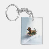 Dachshund Kerstmis sneeuw winter Sleutelhanger (Voorkant Links)