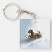 Dachshund Kerstmis sneeuw winter Sleutelhanger (Voorkant)