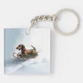 Dachshund Kerstmis sneeuw winter Sleutelhanger (Achterkant)