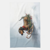 Dachshund Kerstmis sneeuw winter Theedoek (Verticaal)