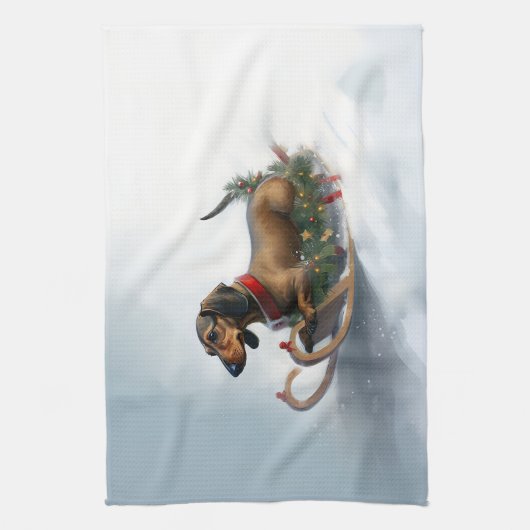 Dachshund Kerstmis sneeuw winter Theedoek (Verticaal)
