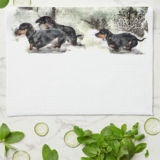 Dachshund Kerstmis Theedoek (Gevouwen)