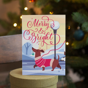Dachshund Kerstmis  vrolijk Schitterend Calligrafi Feestdagenkaart