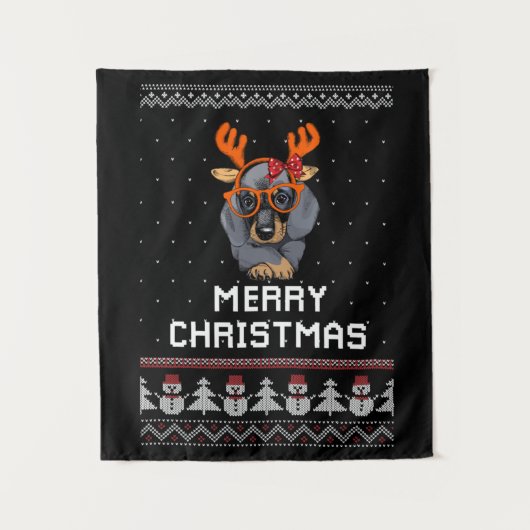 Dachshund Kerstmis Wandkleed (Voorkant)
