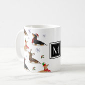 Dachshund Kerstmis Worst Hond Monogram Tweekleurige Koffiemok (Voorkant links)