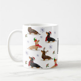 Dachshund Kerstmis Worst Hond Monogram Tweekleurige Koffiemok