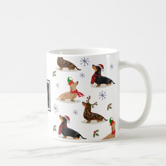 Dachshund Kerstmis Worst Hond Monogram Tweekleurige Koffiemok (Rechts)