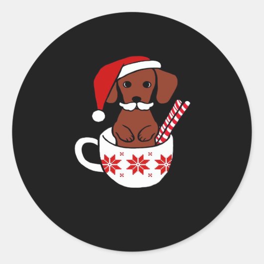 Dachshund-kerstmustache-koffieMok Klassieke T- Ronde Sticker (Voorkant)