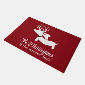 Dachshund-kerstrenrenrendeerWiendeer personaliseer Deurmat (Schuin)