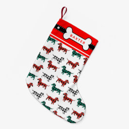 Dachshund-kerstrode flatroze palmdoxies kleine kerstsok