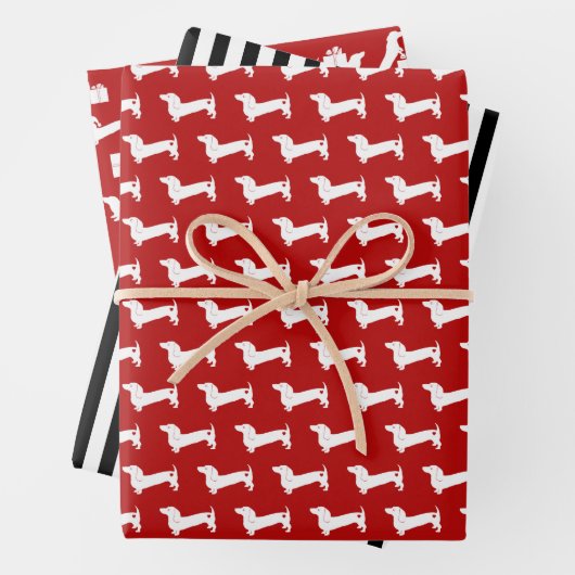 Dachshund-kerstrood en zwart inpakpapier vel (In situ)