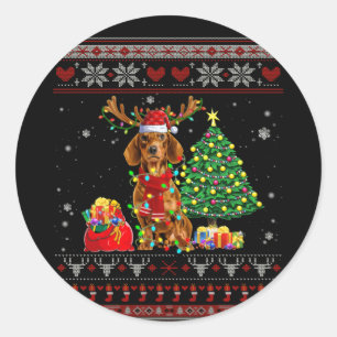 Dachshund-kerstsieraad Cute Dog Santa Hat Ronde Sticker