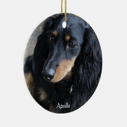 Dachshund-kerstsierfoto Aangepaste foto Keramisch Ornament (Rechts)