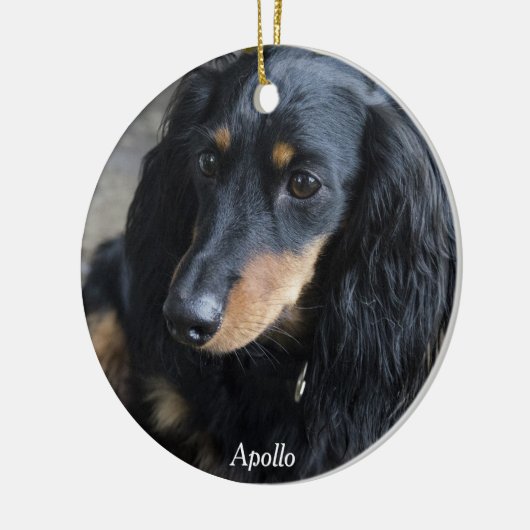 Dachshund-kerstsierfoto Aangepaste foto Keramisch Ornament (Links)