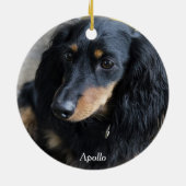 Dachshund-kerstsierfoto Aangepaste foto Keramisch Ornament (Achterkant)