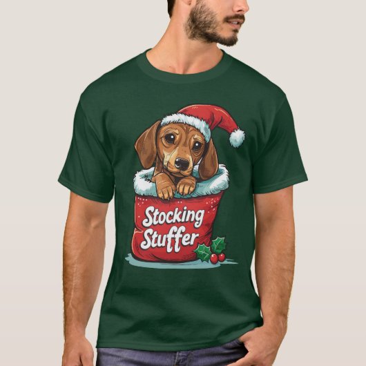 Dachshund Kerstsokvulling Kerstontwerp T-shirt (Voorkant)