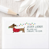 Dachshund Kerstverlichting Feestelijke Adresetiket Etiket (Insitu)