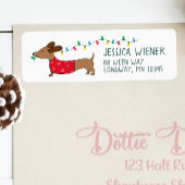 Dachshund Kerstverlichting Feestelijke Adresetiket Etiket