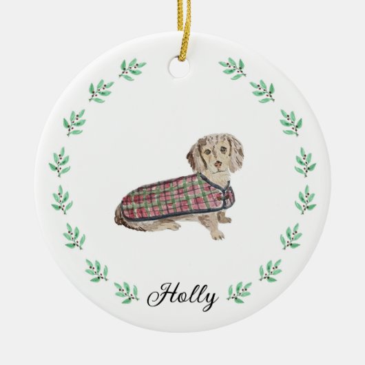 Dachshund-kerstversiering Keramisch Ornament (Voorkant)