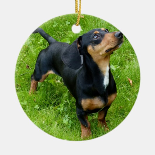 Dachshund-kerstversiering met uw foto keramisch ornament (Voorkant)