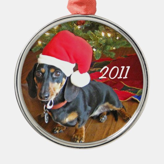 Dachshund-kerstversiering Metalen Ornament (Voorkant)